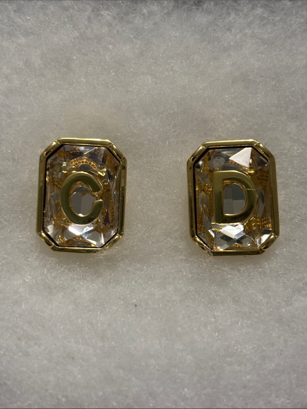 Dior Gold & Diamond C D Initial Stud Earrings